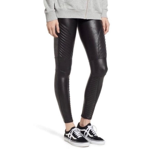SPANX Black Faux Leather Moto Leggings - Picture 6 of 7